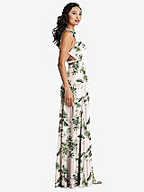 Side View Thumbnail - Palm Beach Print Stand Collar Halter Maxi Dress with Criss Cross Open-Back