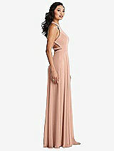 Side View Thumbnail - Pale Peach Stand Collar Halter Maxi Dress with Criss Cross Open-Back