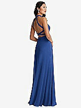 Front View Thumbnail - Classic Blue Stand Collar Halter Maxi Dress with Criss Cross Open-Back