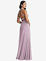 Front View Thumbnail - Suede Rose Stand Collar Halter Maxi Dress with Criss Cross Open-Back