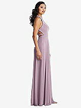 Side View Thumbnail - Suede Rose Stand Collar Halter Maxi Dress with Criss Cross Open-Back