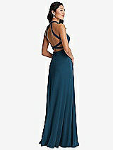 Front View Thumbnail - Atlantic Blue Stand Collar Halter Maxi Dress with Criss Cross Open-Back