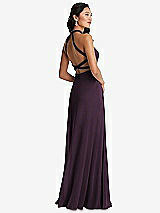 Front View Thumbnail - Aubergine Stand Collar Halter Maxi Dress with Criss Cross Open-Back