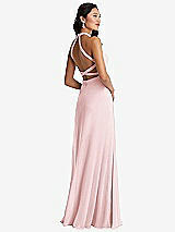 Front View Thumbnail - Ballet Pink Stand Collar Halter Maxi Dress with Criss Cross Open-Back