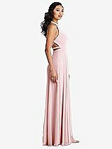 Side View Thumbnail - Ballet Pink Stand Collar Halter Maxi Dress with Criss Cross Open-Back