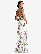 Front View Thumbnail - Butterfly Botanica Ivory Stand Collar Halter Maxi Dress with Criss Cross Open-Back