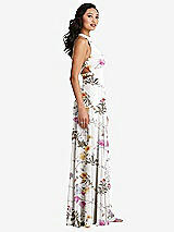 Side View Thumbnail - Butterfly Botanica Ivory Stand Collar Halter Maxi Dress with Criss Cross Open-Back