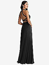 Front View Thumbnail - Black Stand Collar Halter Maxi Dress with Criss Cross Open-Back