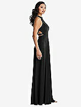Side View Thumbnail - Black Stand Collar Halter Maxi Dress with Criss Cross Open-Back
