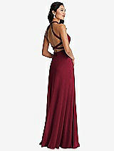 Front View Thumbnail - Burgundy Stand Collar Halter Maxi Dress with Criss Cross Open-Back