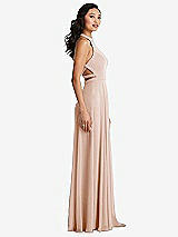 Side View Thumbnail - Cameo Stand Collar Halter Maxi Dress with Criss Cross Open-Back
