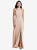 Rear View Thumbnail - Cameo Stand Collar Halter Maxi Dress with Criss Cross Open-Back
