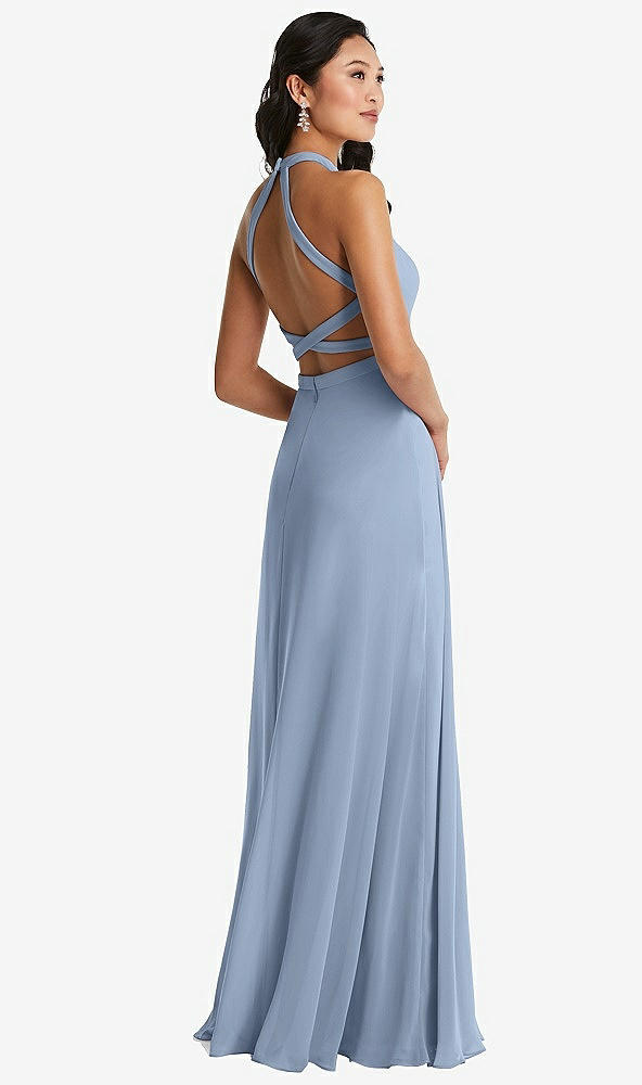 Front View - Cloudy Stand Collar Halter Maxi Dress with Criss Cross Open-Back