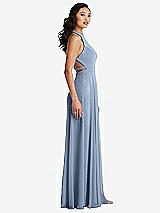 Side View Thumbnail - Cloudy Stand Collar Halter Maxi Dress with Criss Cross Open-Back