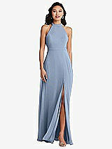Rear View Thumbnail - Cloudy Stand Collar Halter Maxi Dress with Criss Cross Open-Back