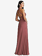 Front View Thumbnail - English Rose Stand Collar Halter Maxi Dress with Criss Cross Open-Back