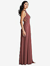 Side View Thumbnail - English Rose Stand Collar Halter Maxi Dress with Criss Cross Open-Back