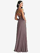 Front View Thumbnail - French Truffle Stand Collar Halter Maxi Dress with Criss Cross Open-Back