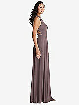 Side View Thumbnail - French Truffle Stand Collar Halter Maxi Dress with Criss Cross Open-Back