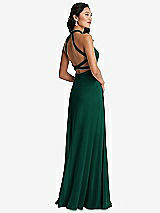 Front View Thumbnail - Hunter Green Stand Collar Halter Maxi Dress with Criss Cross Open-Back