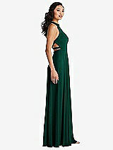 Side View Thumbnail - Hunter Green Stand Collar Halter Maxi Dress with Criss Cross Open-Back