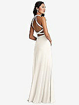 Front View Thumbnail - Ivory Stand Collar Halter Maxi Dress with Criss Cross Open-Back