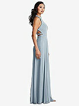 Side View Thumbnail - Mist Stand Collar Halter Maxi Dress with Criss Cross Open-Back
