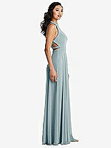 Side View Thumbnail - Morning Sky Stand Collar Halter Maxi Dress with Criss Cross Open-Back