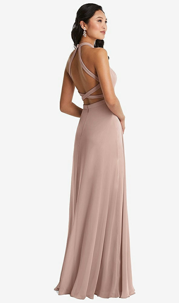 Front View - Neu Nude Stand Collar Halter Maxi Dress with Criss Cross Open-Back