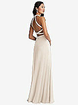 Front View Thumbnail - Oat Stand Collar Halter Maxi Dress with Criss Cross Open-Back