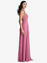 Side View Thumbnail - Orchid Pink Stand Collar Halter Maxi Dress with Criss Cross Open-Back