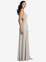 Side View Thumbnail - Oyster Stand Collar Halter Maxi Dress with Criss Cross Open-Back