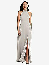 Rear View Thumbnail - Oyster Stand Collar Halter Maxi Dress with Criss Cross Open-Back
