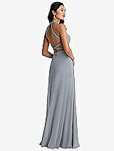 Front View Thumbnail - Platinum Stand Collar Halter Maxi Dress with Criss Cross Open-Back