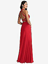 Front View Thumbnail - Parisian Red Stand Collar Halter Maxi Dress with Criss Cross Open-Back