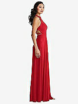 Side View Thumbnail - Parisian Red Stand Collar Halter Maxi Dress with Criss Cross Open-Back