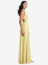 Side View Thumbnail - Pale Yellow Stand Collar Halter Maxi Dress with Criss Cross Open-Back