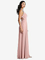 Side View Thumbnail - Rose - PANTONE Rose Quartz Stand Collar Halter Maxi Dress with Criss Cross Open-Back