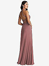 Front View Thumbnail - Rosewood Stand Collar Halter Maxi Dress with Criss Cross Open-Back