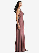Side View Thumbnail - Rosewood Stand Collar Halter Maxi Dress with Criss Cross Open-Back