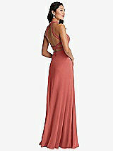 Front View Thumbnail - Coral Pink Stand Collar Halter Maxi Dress with Criss Cross Open-Back