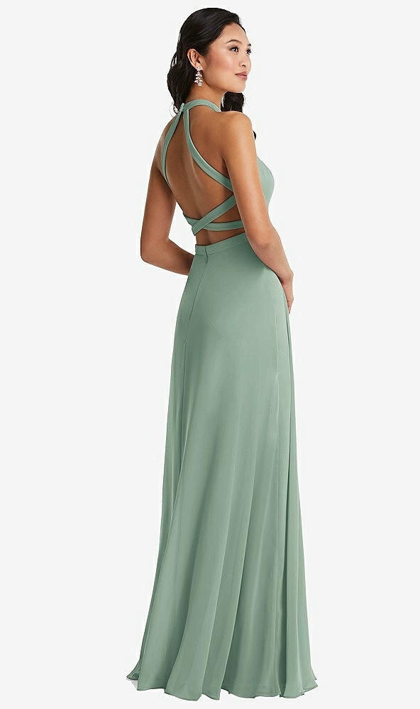 Front View - Seagrass Stand Collar Halter Maxi Dress with Criss Cross Open-Back