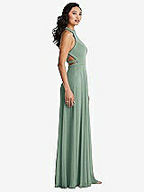 Side View Thumbnail - Seagrass Stand Collar Halter Maxi Dress with Criss Cross Open-Back