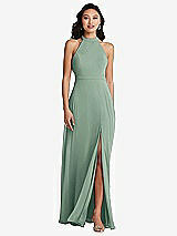 Rear View Thumbnail - Seagrass Stand Collar Halter Maxi Dress with Criss Cross Open-Back