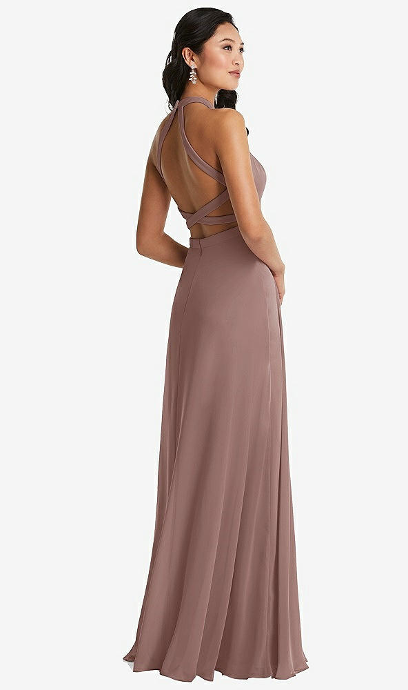 Front View - Sienna Stand Collar Halter Maxi Dress with Criss Cross Open-Back