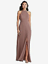 Rear View Thumbnail - Sienna Stand Collar Halter Maxi Dress with Criss Cross Open-Back