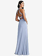 Front View Thumbnail - Sky Blue Stand Collar Halter Maxi Dress with Criss Cross Open-Back