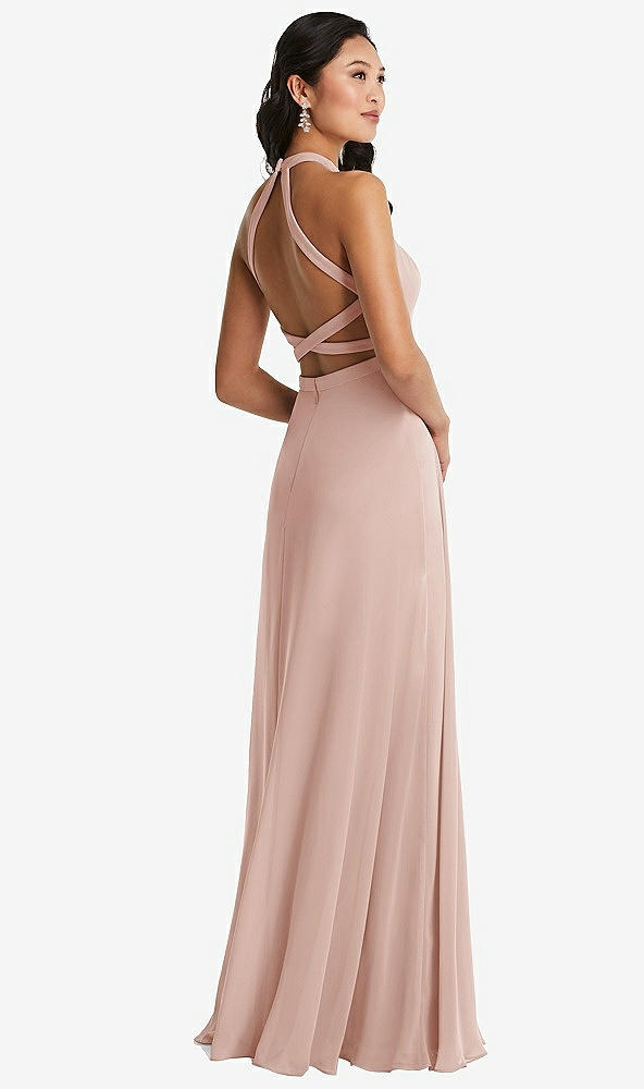 Front View - Toasted Sugar Stand Collar Halter Maxi Dress with Criss Cross Open-Back