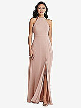 Rear View Thumbnail - Toasted Sugar Stand Collar Halter Maxi Dress with Criss Cross Open-Back