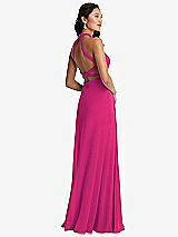 Front View Thumbnail - Think Pink Stand Collar Halter Maxi Dress with Criss Cross Open-Back
